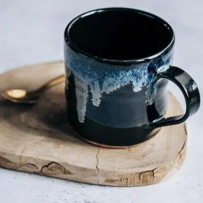 Pottery coffee mugs - stout mug, Ceri M Creations, Winter Ice glaze